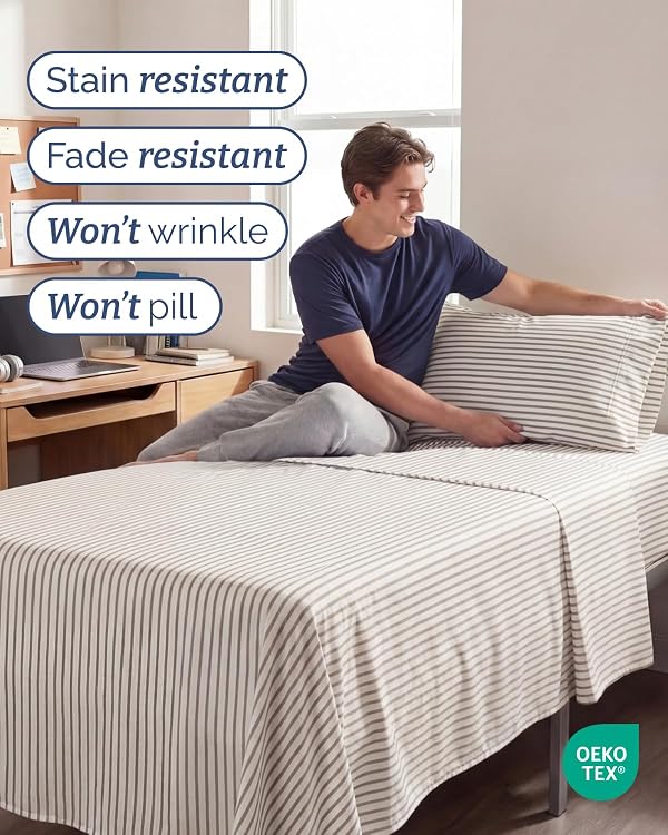 Duvet Cover Twin/Twin XL - 2 Piece Set with Zipper Closure - Beige Stripes by CGK Unlimited - Used condition - Image 4