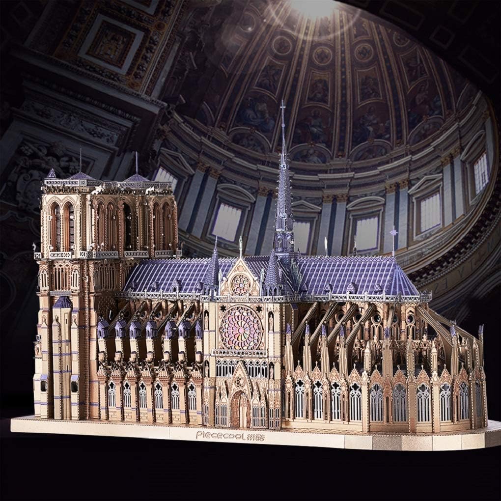 Piececool 3D Metal Puzzles for Adults and Teens, Notre Dame De Paris Church Metal Model Kit, Challenge French Cathedral Brain Teaser Architecture Building Blocks Puzzle, 382 Pcs