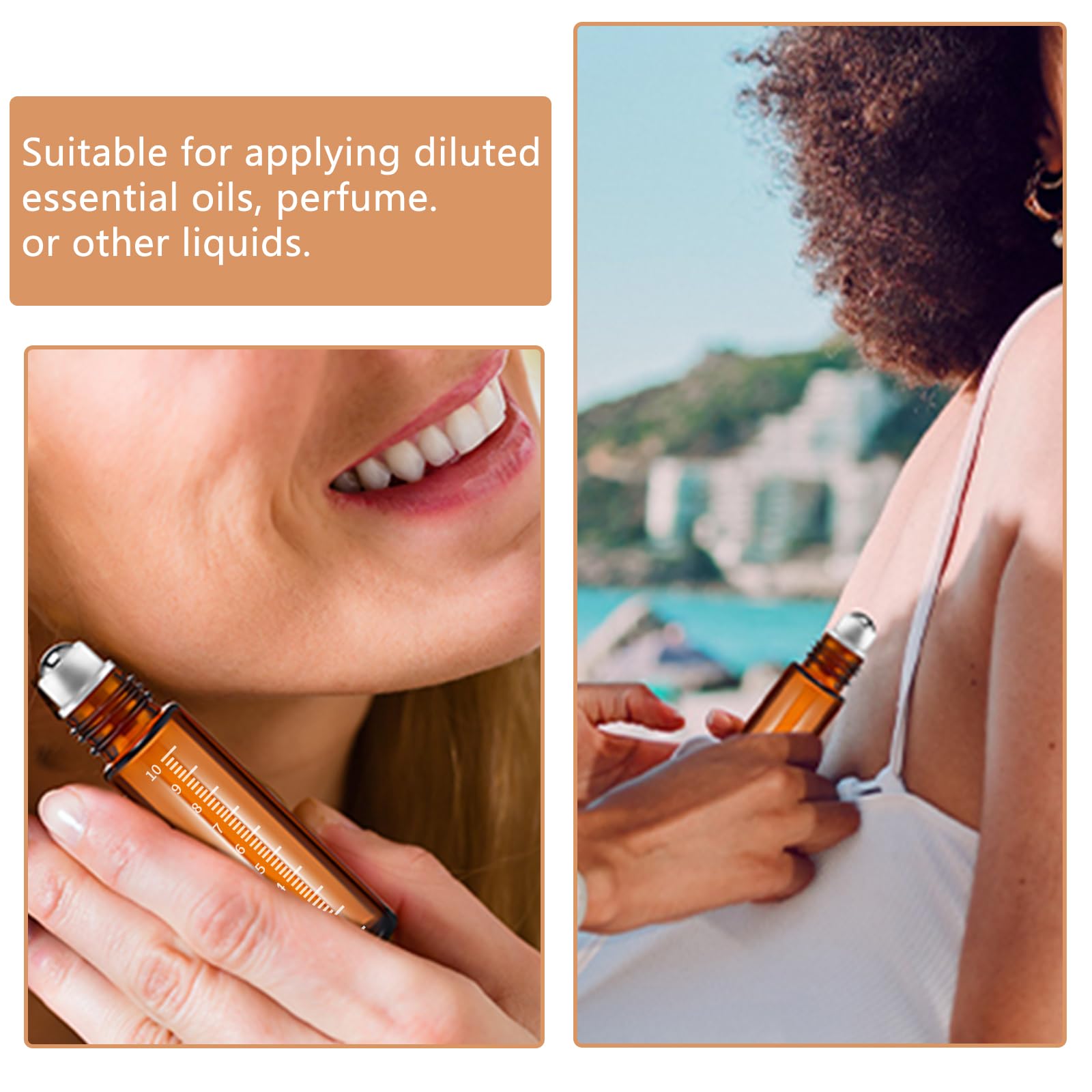 THINTON Roll on - Bottiglia vuota da 10 ml, 8 bottiglie di vetro Roll on per olio essenziale, ricaricabili, per oli, profumi, cosmetici, massaggi