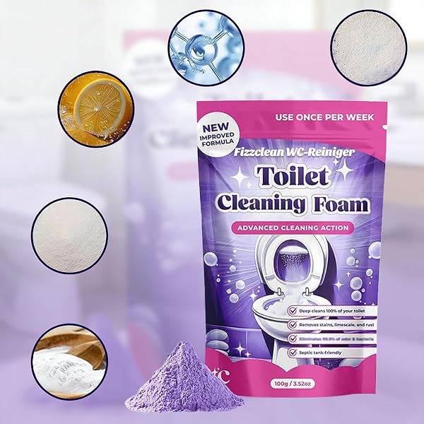 Fizzclean Wc-Reiniger Original, 2026 Neu Fizzclean WC Schaumreiniger, Toilettenschaum Extra Stark Reinigung, Lavendelgeschmack, 100g (1 packung) - 4