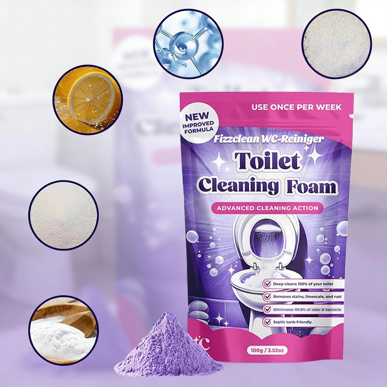 Fizzclean Wc-Reiniger Original, 2026 Neu Fizzclean WC Schaumreiniger, Toilettenschaum Extra Stark Reinigung, Lavendelgeschmack, 100g (1 packung) - 5