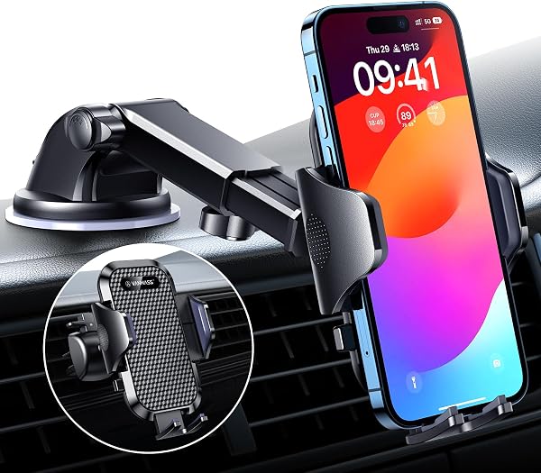 VANMASS Car Phone Holder 2026 BEST 【85+ lbs Strongest Suction & Vent Clip】 True Military-Grade Patent Universal Mobile Vehicle Mount Dashboard Windscreen Van Cradle for 17 Pro Max 16 15 14 Samsung - 1