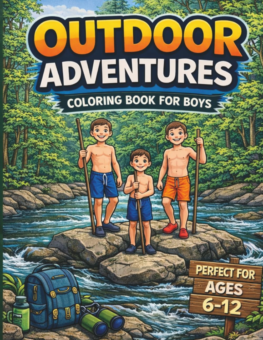 Outdoor Adventures Coloring Book for Boys Ages 6–12: Fishing, Camping, Exploring & Outdoor Fun: Coloring book for boys