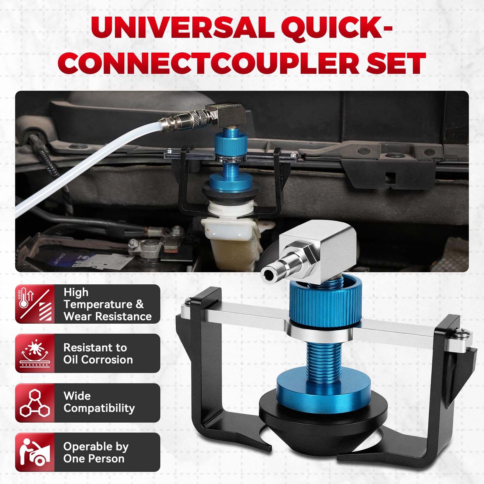 Adaptador universal para purga de frenos de 22 – 58 mm, adaptador con 4 acoplamientos rápidos (EU/US/métrico/japonés), anillo de sellado de goma para Buick, Cadillac, Chevrolet, Mazda, Honda, Toyota