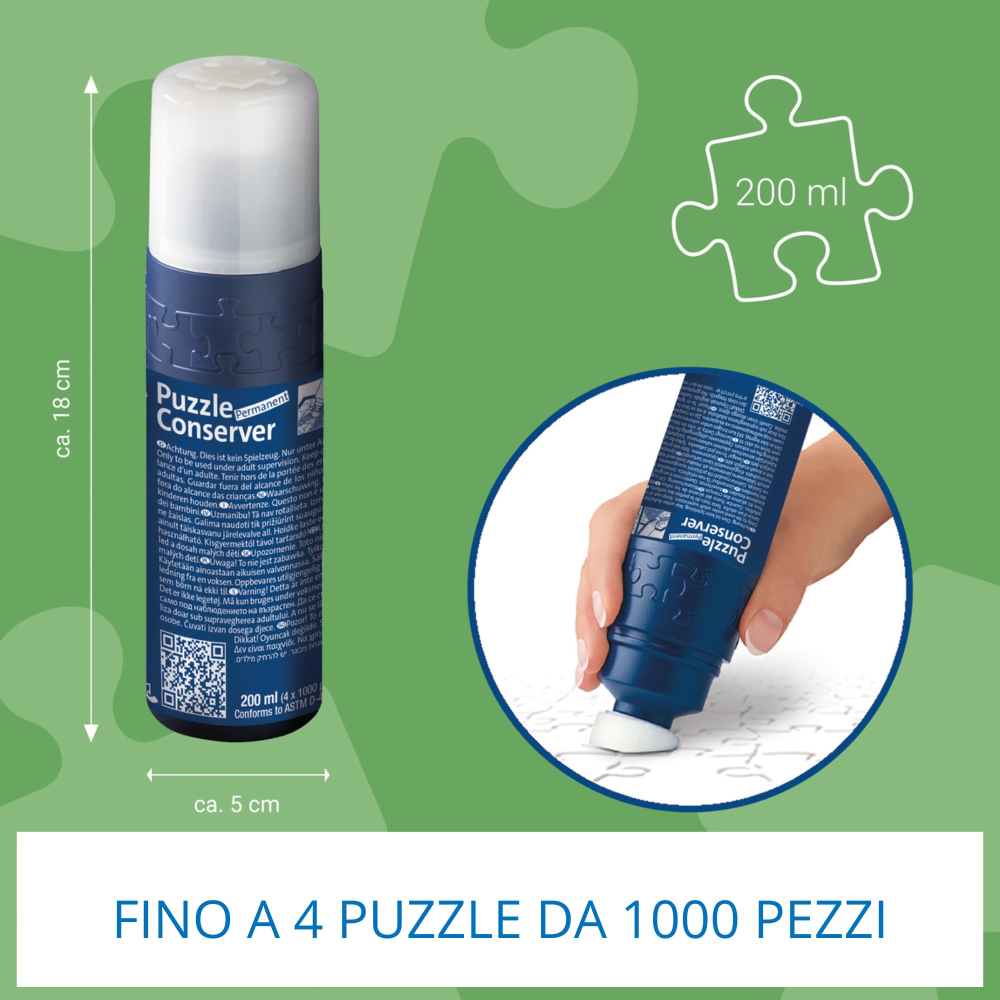Ravensburger - Colla Per Puzzle 200ml, Fino a 4 Puzzle 1000 pezzi, Accesori Puzzle Adulti e Bambini, Colla Puzzle Permanente e Transparente, Alta qualità