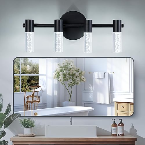 Miniatura 9 de Moderna lámpara LED para tocador de baño, 3 luces negras  Elegante accesorio de iluminación para baño, perfecto sobre el espejo, temperatura de
