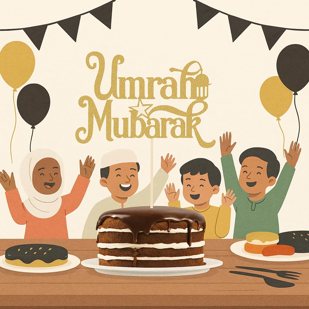 Umrah Mubarak Large Gold Glitter Cake Topper - Islamic Party Decoration for Celebrations, 15cm x 12.5cm - Image 3