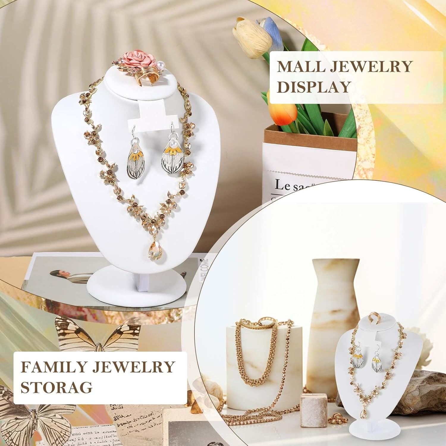 3 Pcs white Velvet Jewelry Display Necklace Earrings Ring Display Stand Jewelry Bust/mannequin for Selling and Shows