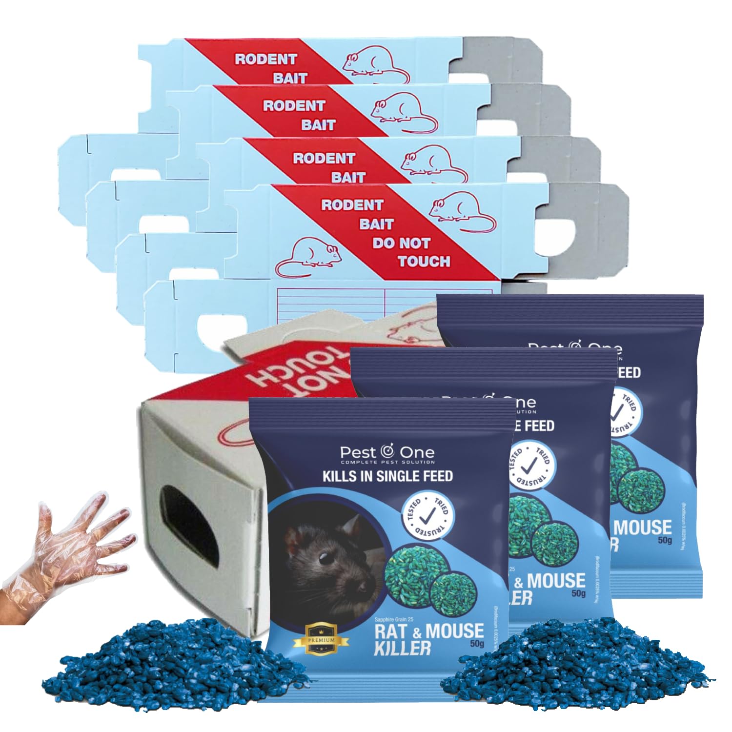 Mouse Poisoning Sachets Grain Baits with Cardboard Mouse Boxes Rodent Control Fast Acting Single Feed Whole Wheat Grain Bait Sachets 150g (3x50g) with 5 Pieces Cardboard Mouse Bait Boxes.