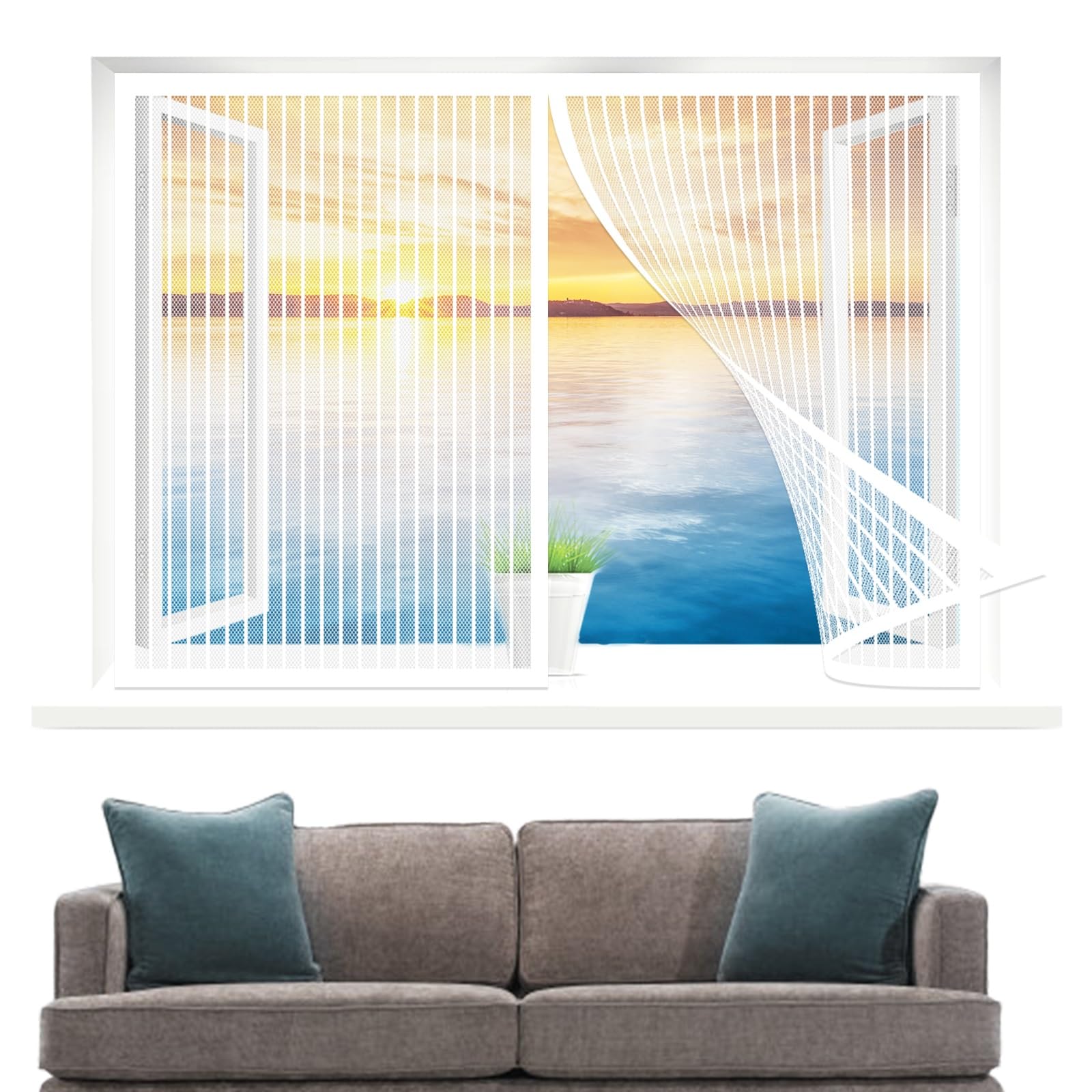 Moustiquaire Porte Sans Percer Rideau en Maille Blanc 210 x 225 cm