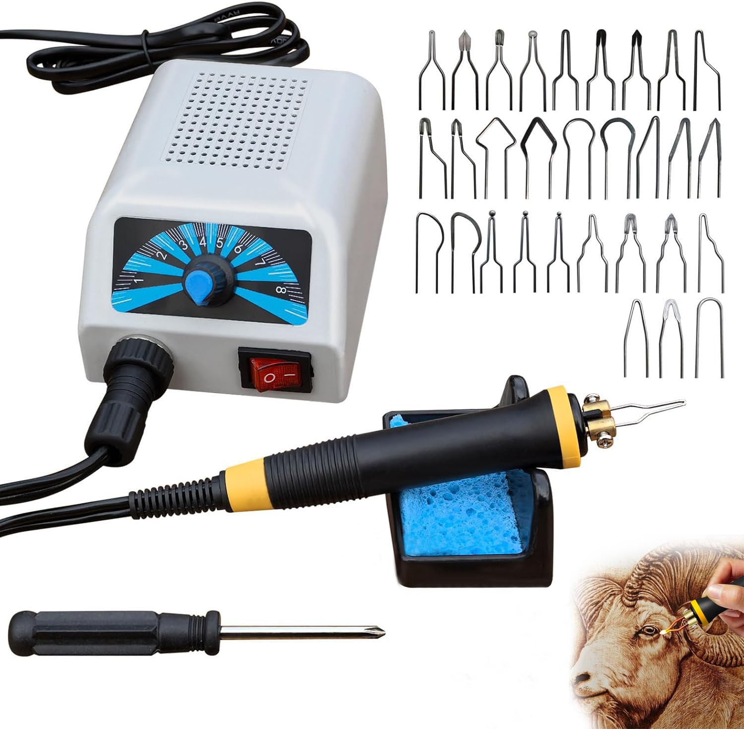Brandmalstation,Brandmalerei Set Bastelset Lötstation Lötkolben Set einstellbare Temperatur 200℃ - 800 ℃ Brennkolben 25W mit 30tlg Lötspitzen, Holzbrennstation, Brandmalkolben für Holz, Le