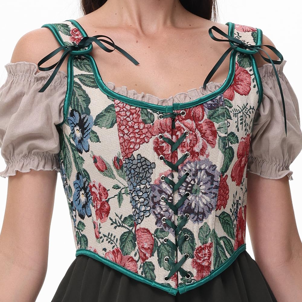 Retro Floral Printed Corset Top for Women | Adjustable Body Shaper Bustier with Suspenders-image-2