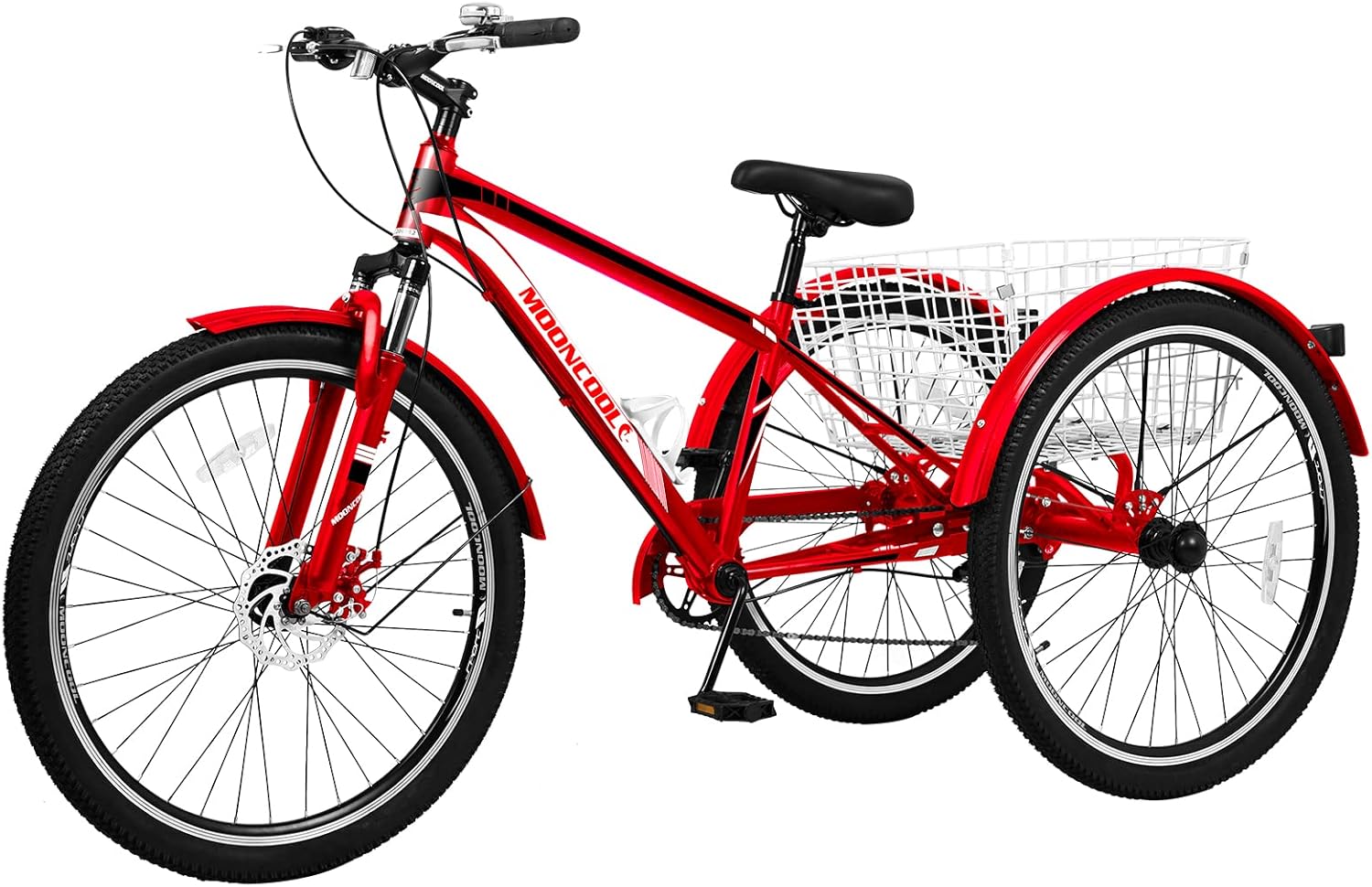Barbella Adult Mountain Bike 7 Speed, 24/26/27.5 Inch Three Wheel Bike Mountain Tricycle Adult Tricycle Cruiser Trike, Adults Trikes with Shopping Basket, Exercise Men's Women's Tricycles, Red