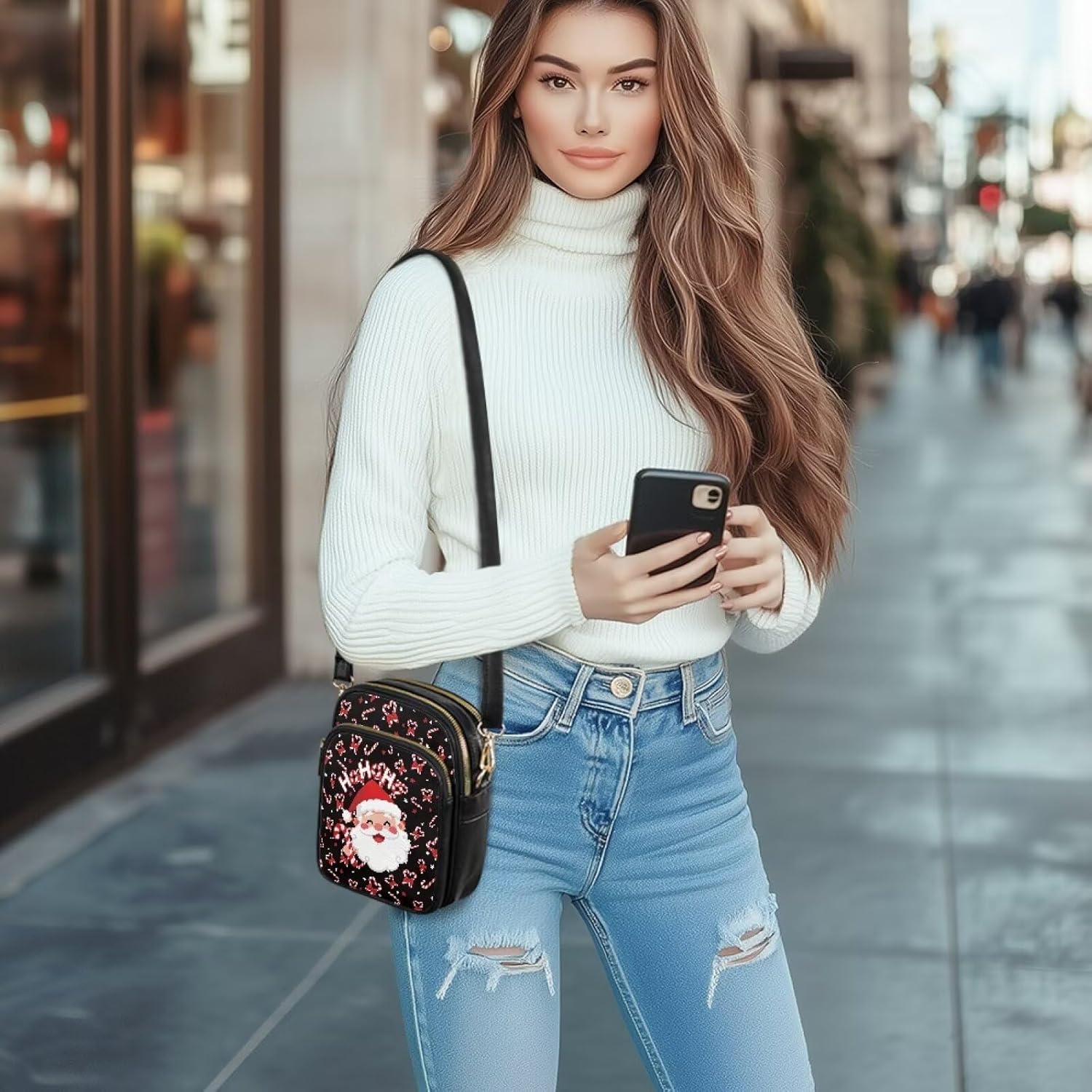 GIFTPUZZ Crossbody Leather Bags for Women Medium Soft with 3 Pockets Adjustable Strap and Internal Zipper Pocket