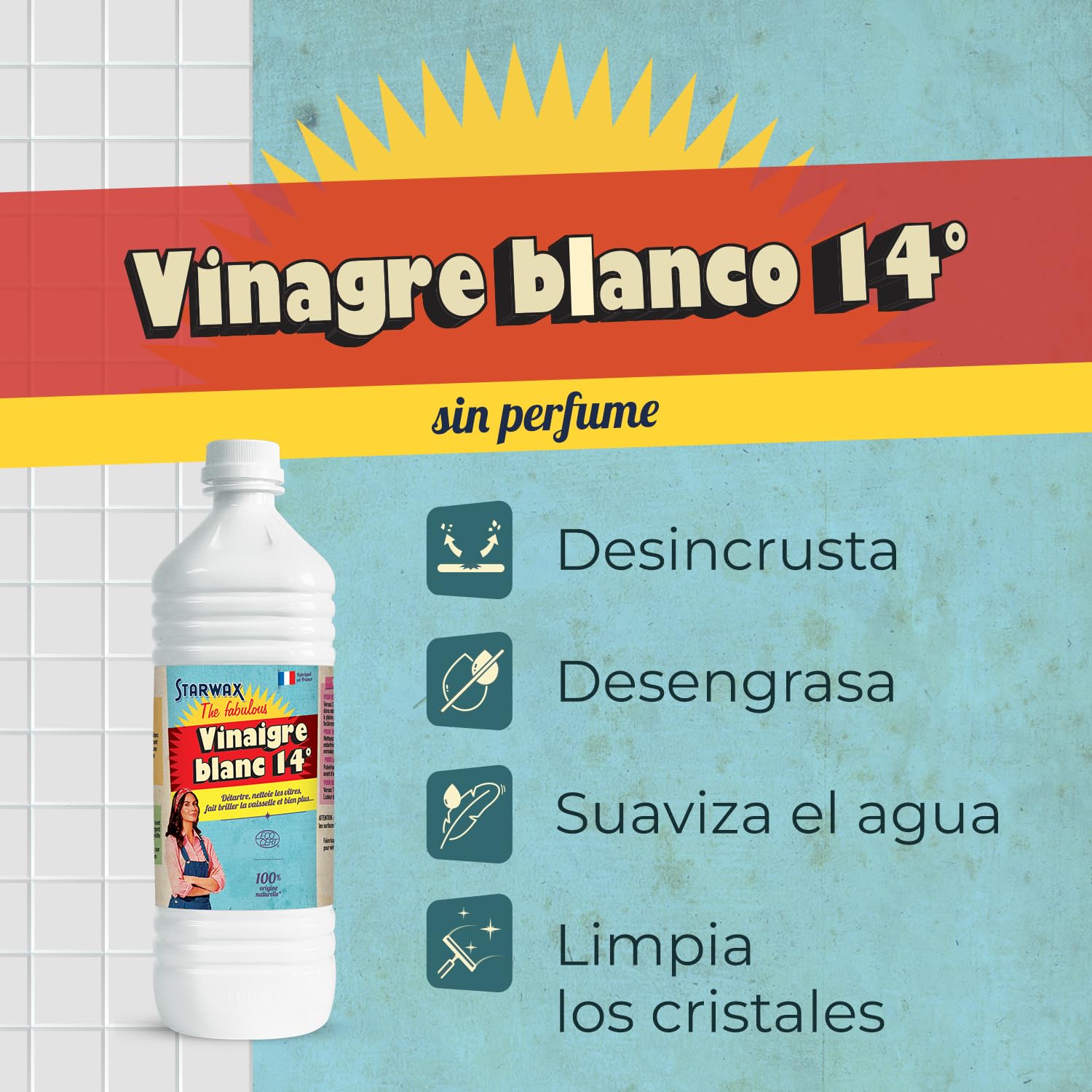STARWAX THE FABULOUS Vinagre Blanco 14° Multiusos 1L Limpiador Natural Alta Concentración