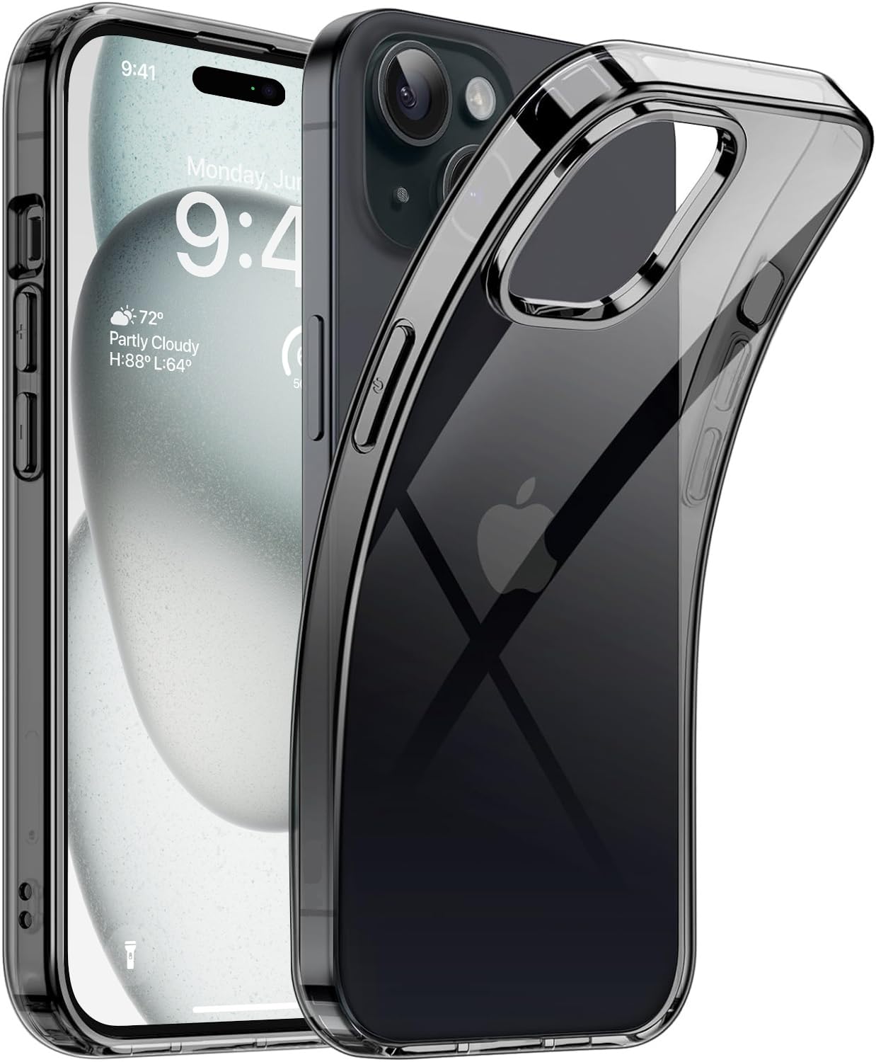 ExpressB® for iPhone 15 Case Cover Clear Transparent | Thin Fit Soft Back Cover Case for iPhone 15 - Clear Black