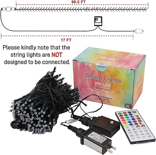 Miniatura 5 de LJLNION Luces de Navidad de 98.5 pies que cambian de color con control remoto, 300 luces LED RGB para Halloween, 8 modos de iluminación y Rgb (Rojo,