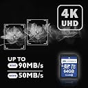 LinkMore SD Card 64GB Compatible with Camera, PC, UHS-I, U3, V30, Class 10, Read Speed Up to 90MB/s, Write Speed Up to 50MB/s gallery image