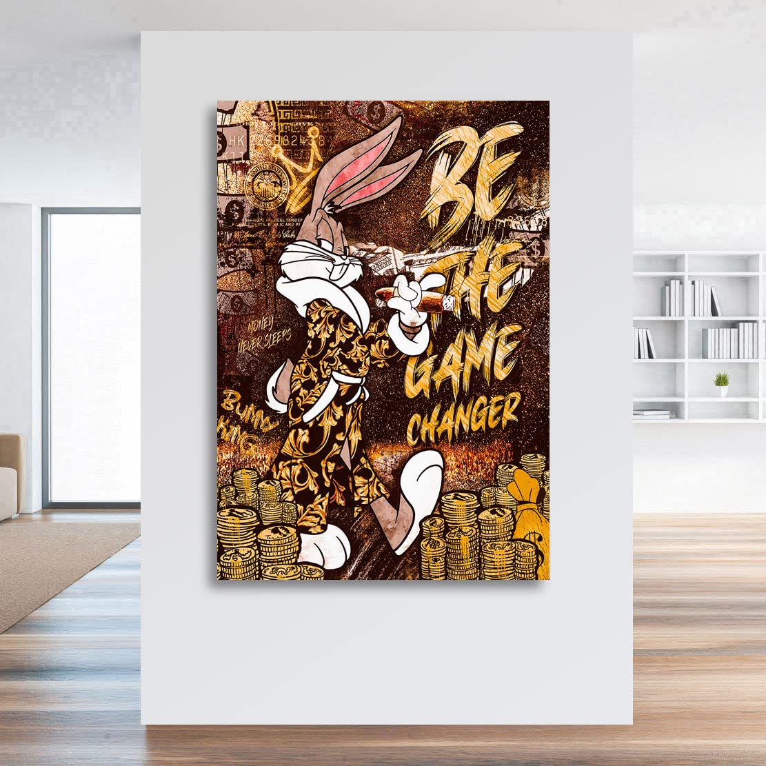 Kunstgestalten24 Leinwandbild Mr. Bunny Game Changer Vintage Style Wandbild Kunstdruck Bar u. Lounge Übergrößen