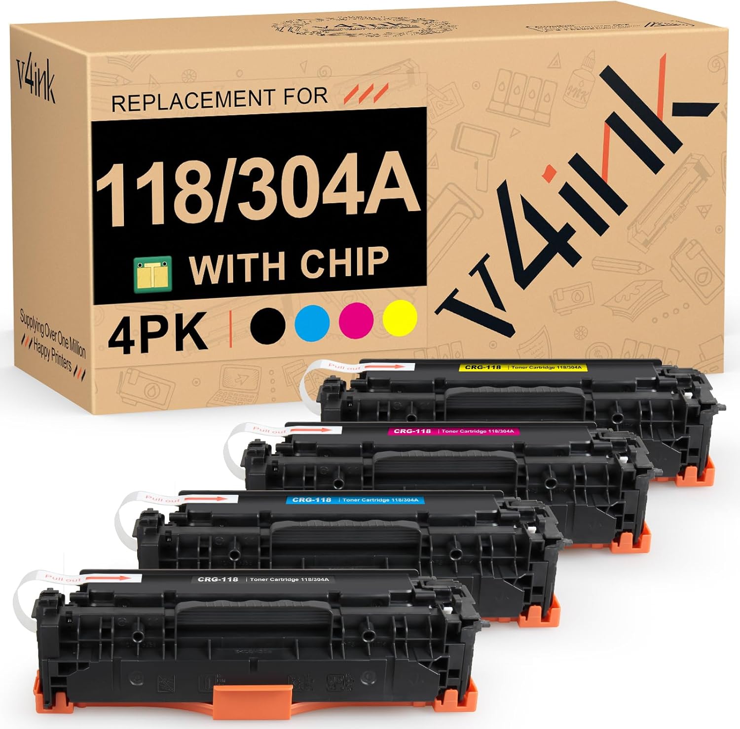 v4ink Remanufactured Toners_Cartridges Replacement for Canon 118 crg-118 CRG118 HP 304A Toner for Canon ImageClass MF726Cdw MF8350CDN MF8580Cdw MF8380Cdw LBP7660Cdn CP2025N Black Cyan Magenta Yellow