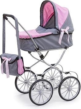 BiBi Doll Cambridge Dolls Pram - Classic Pink Pushchair with Removable Cot, Matching Changing Bag, Under Storage - Great for Taller Kids, Role Play Toys for Girls & Boys, Ages 3 to 10