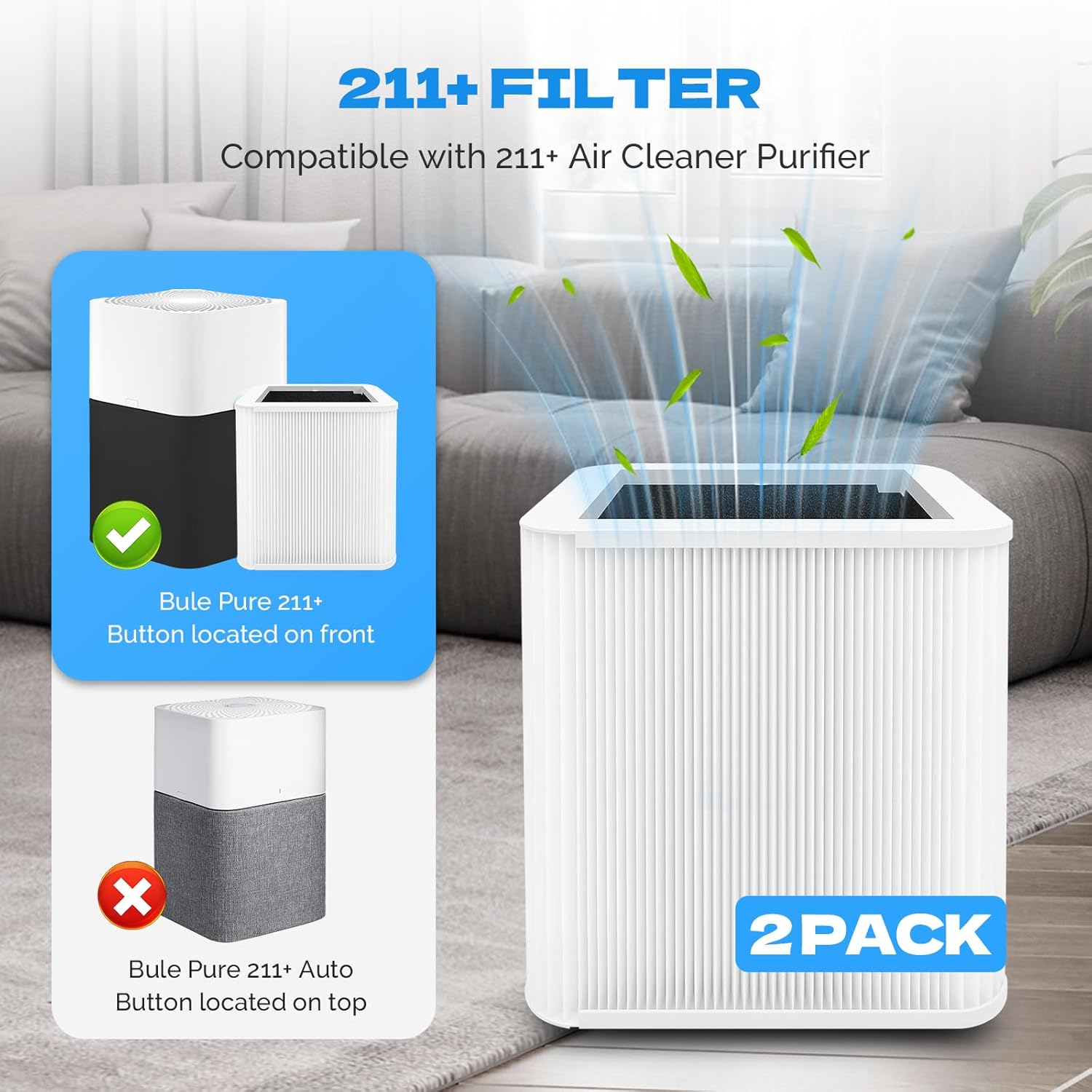 2 Pack 211+ Replacement Filter Compatible with Blue Pure 211+ Air Cleaner Purifier, 2 Stage Filtration System of H13 True Filter and Activated Carbon Filter - Image 4