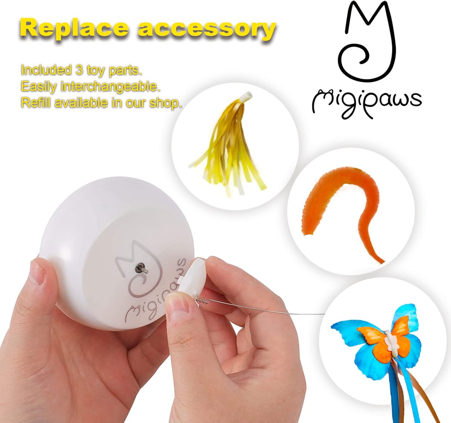 Migipaws Cat Toys Interactive Butterfly Feather Mice Spin with Smart Rolling Ball for Indoor Kittens Self Play Automatic Sensing Kitty Teaser Wand 3 Refills : Pet Supplies