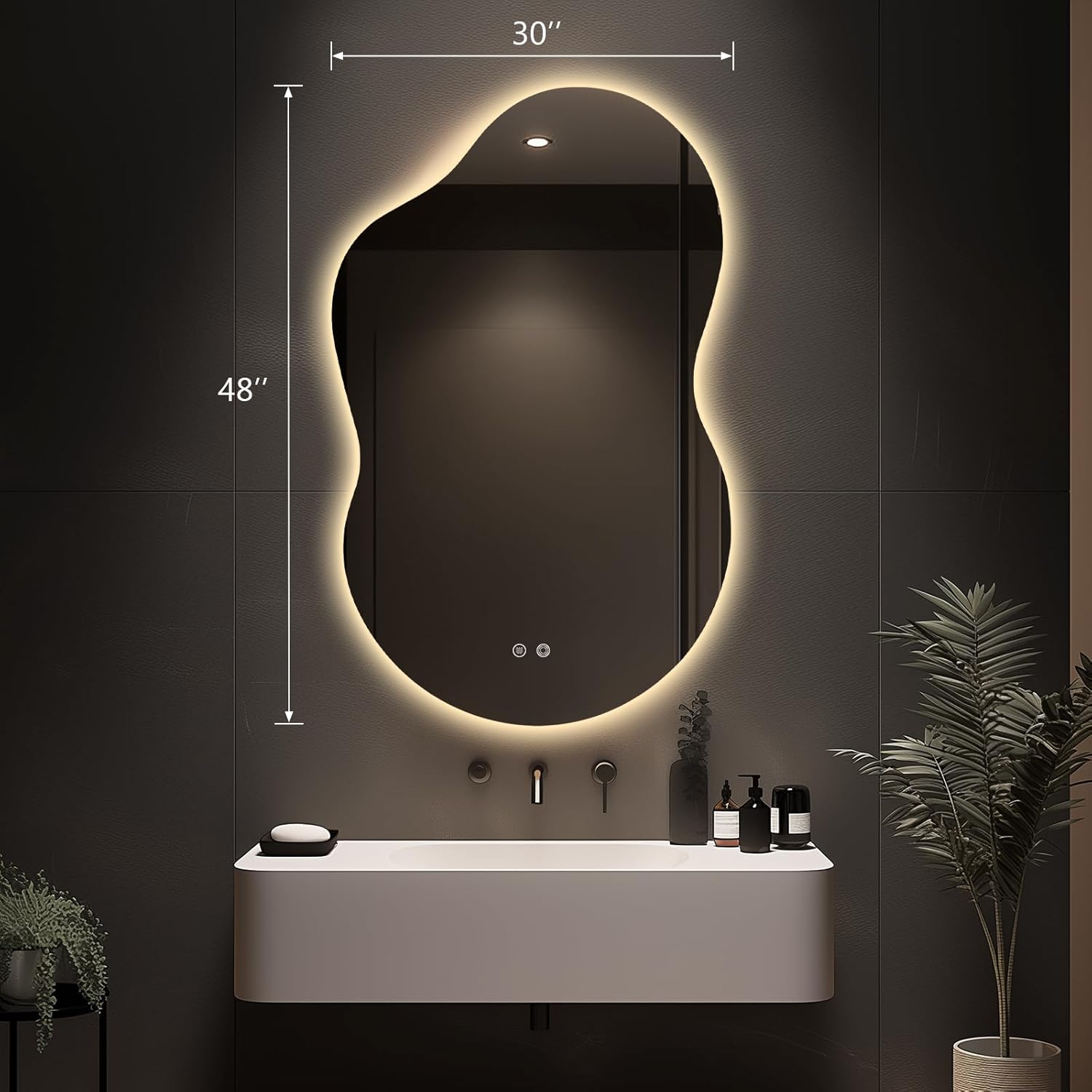 48"x30" Irregular LED Lighted Vanity Mirror for Bathroom, Backlit Only, Anti-Fog, 3-Color Dimmable Lighting, Wall Mount [Horizontal/Vertical]