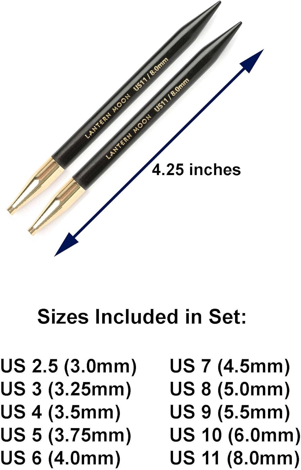 Lantern Moon Heirloom 5-Inch 10-Pair Interchangeable Circular Knitting Needle Set Handcrafted Ebony US 2.5, 3, 4, 5, 6, 7, 8, 9, 10, 11, Silk Case, 3 Cords, 4 End Caps with Project Bag