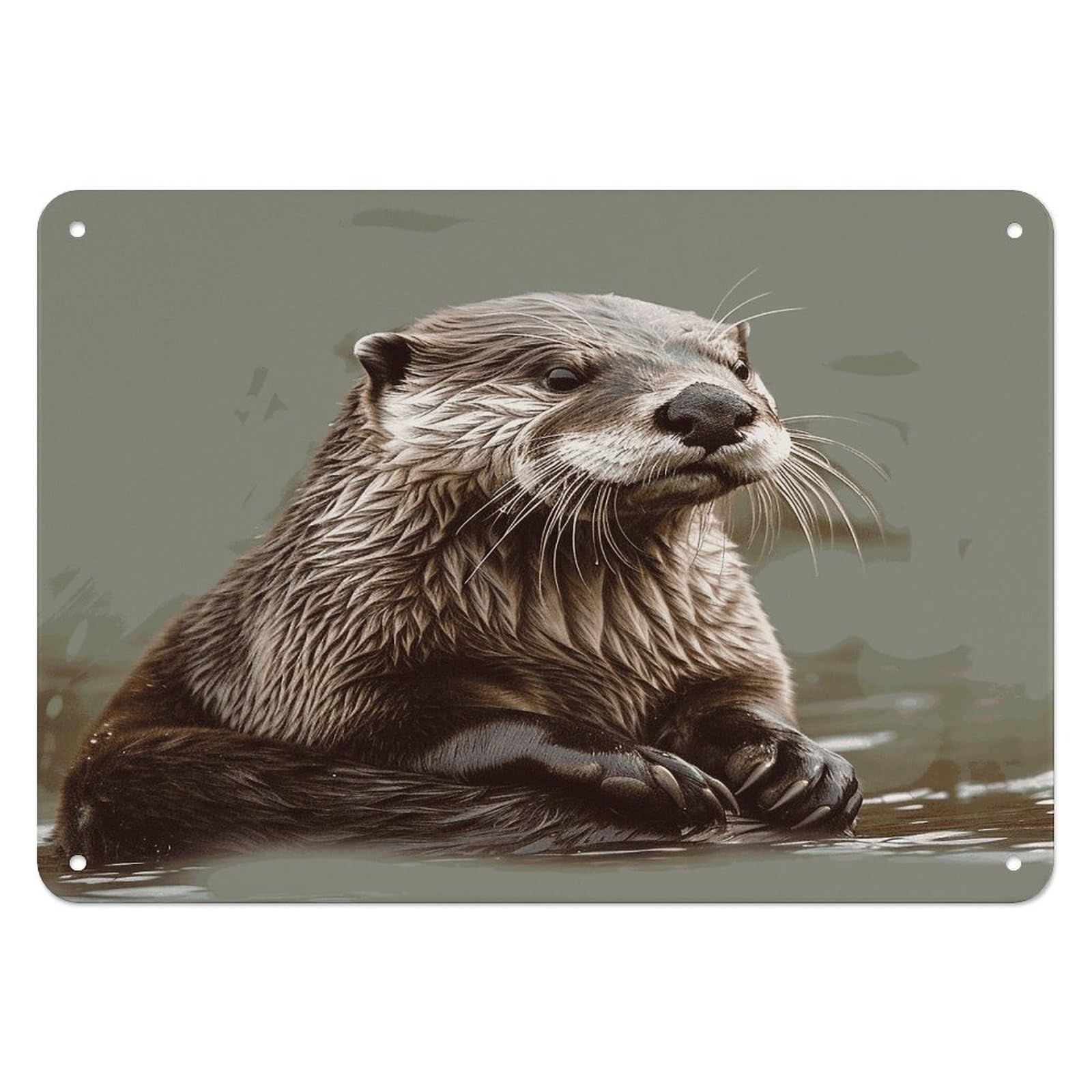 Fekiloot Style Otter Animal Wall Decor Iron Painting Metal Sign