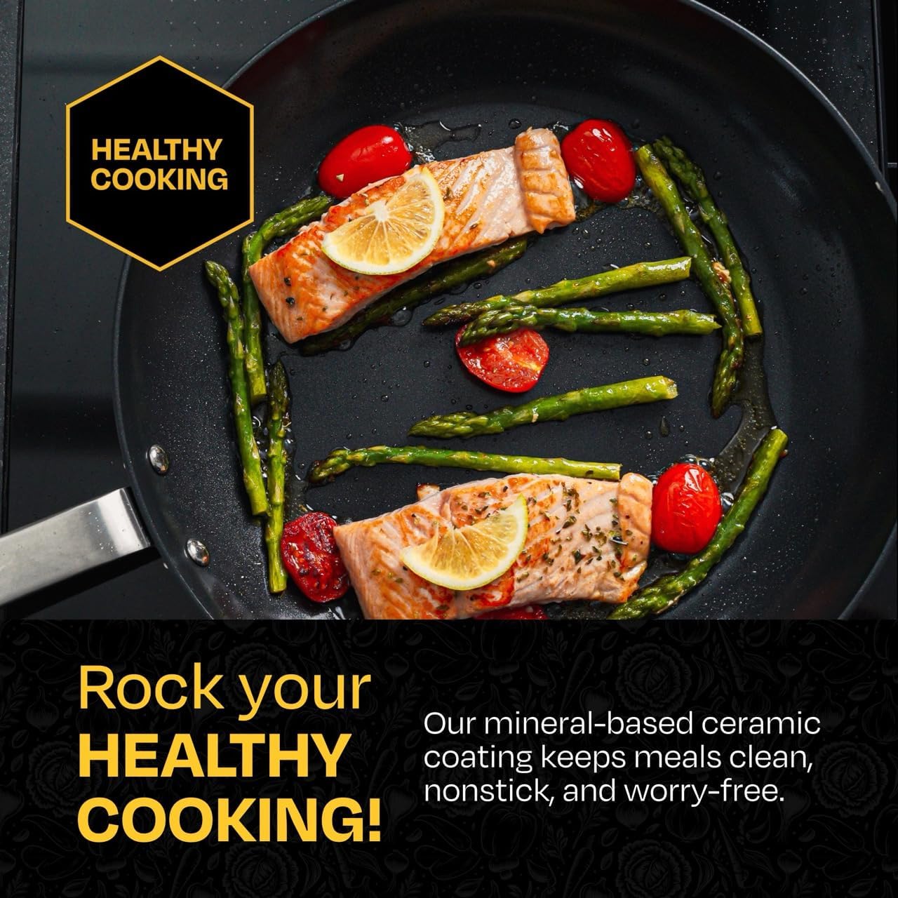 Guy Fieri's Flavortown 2-Piece Ceramic Cookware Set, Nonstick Frying Pan Set 10" and 12", Easy-Clean Kitchen Cookware, Made without PFAS PTFE PFOA, Induction Compatible, Oven & Dishwasher Safe, Black