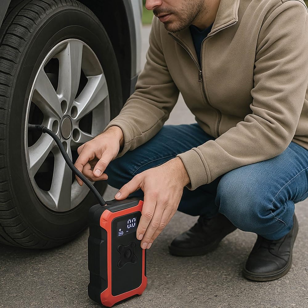 Compressore portatile ad aria 4800mAh per pneumatici auto moto bici palla ecc. COMPATIBILE CON BMW K 100 RS 16V. ABS gonfiaggio e sgonfiaggio 4 in 1 Ricaricabile Wireless TORCIA–POWER BANK