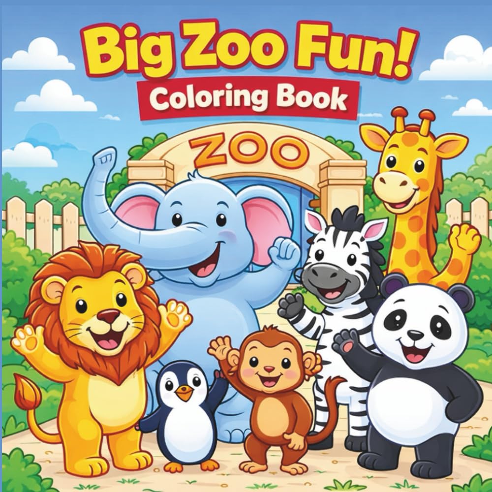 Big Zoo Fun Coloring Book: Cute & Easy Zoo Animal Coloring Pages for Kids Ages 3–8 (Cozy Coloring Books for All Ages)