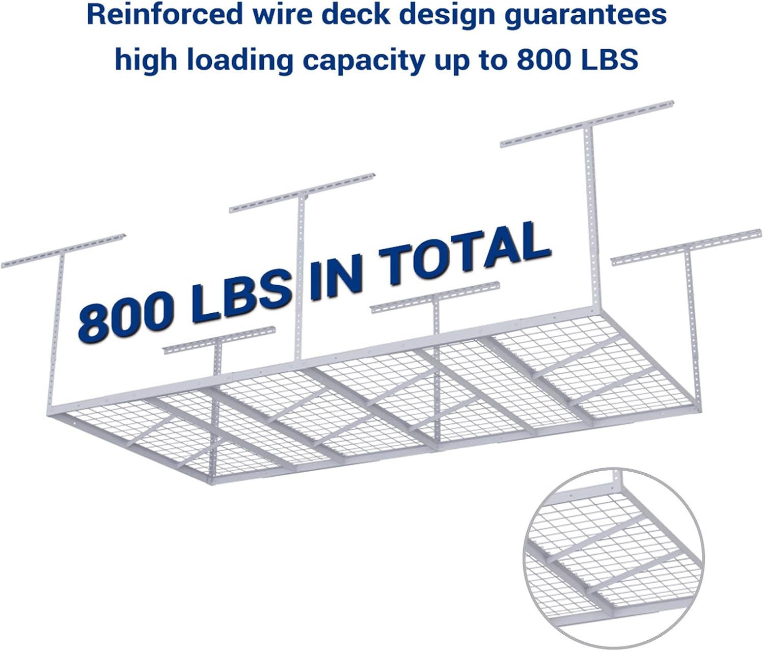 FLEXIMOUNTS Pro 4x8 Overhead Garage Storage Rack,Adjustable Garage Storage Organization Systerm,Heavy Duty Metal Garage Ceiling Storage Racks,800lbs Weight Capacity,white