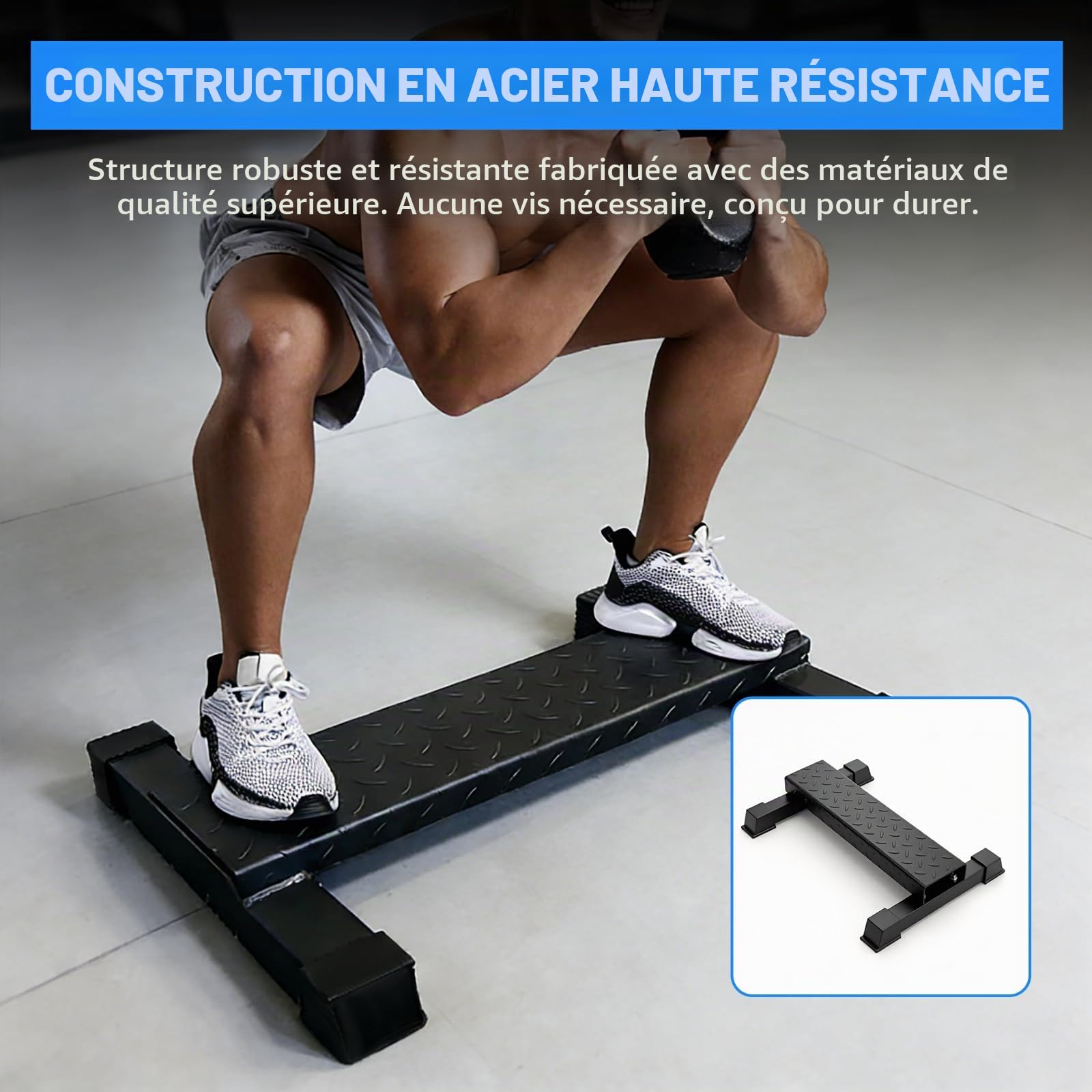 Entraîneur de mollet, barre de levage polyvalente, bloc de mollet en acier massif antidérapant pour levés de mollets, squats, étirements des pieds et exercices de dip, fitness à domicile, stable et
