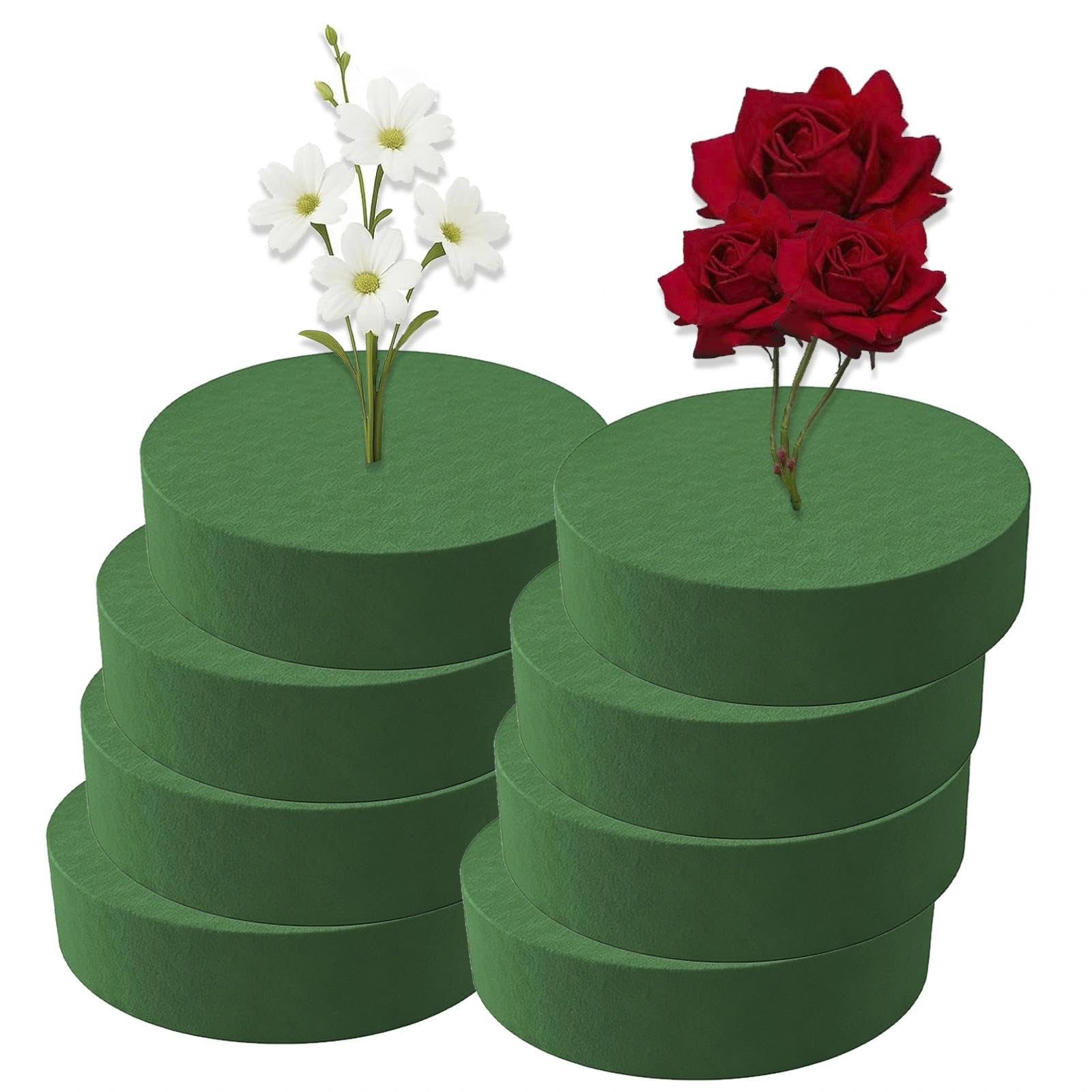 Heryson 8 Pcs Round Floral Foam Blocks 4"×1.5" Green Wet Dry Florist Foam Bricks for Artificial Flowers Arrangements, Wedding Party Garden Decor, Diy Craft and Floral Arranging Supplies