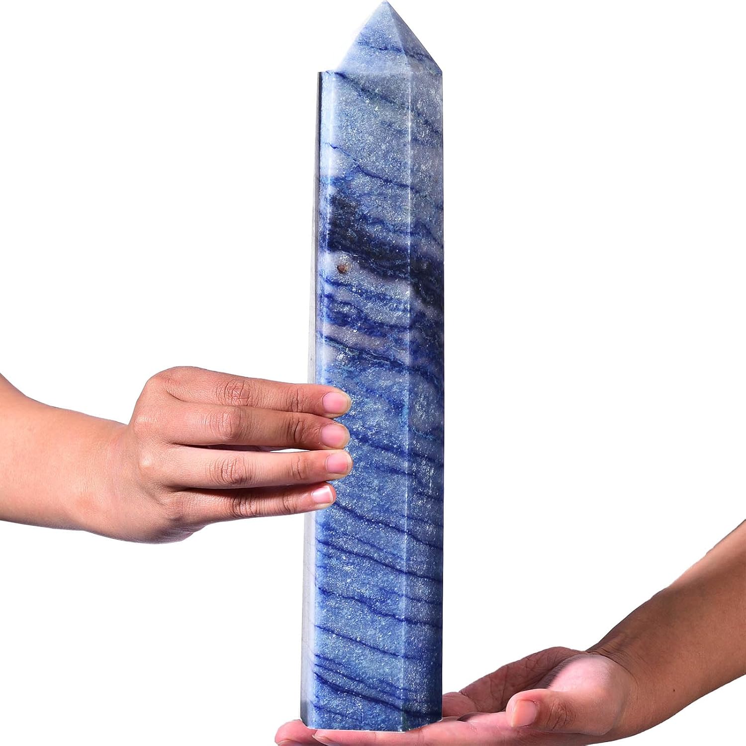 AMOYSTONE Extra Large Healing Crystal Obelisk Tower Blue Aventurine Point Wand Crystal Decor Reiki 4.0-4.4 LBS