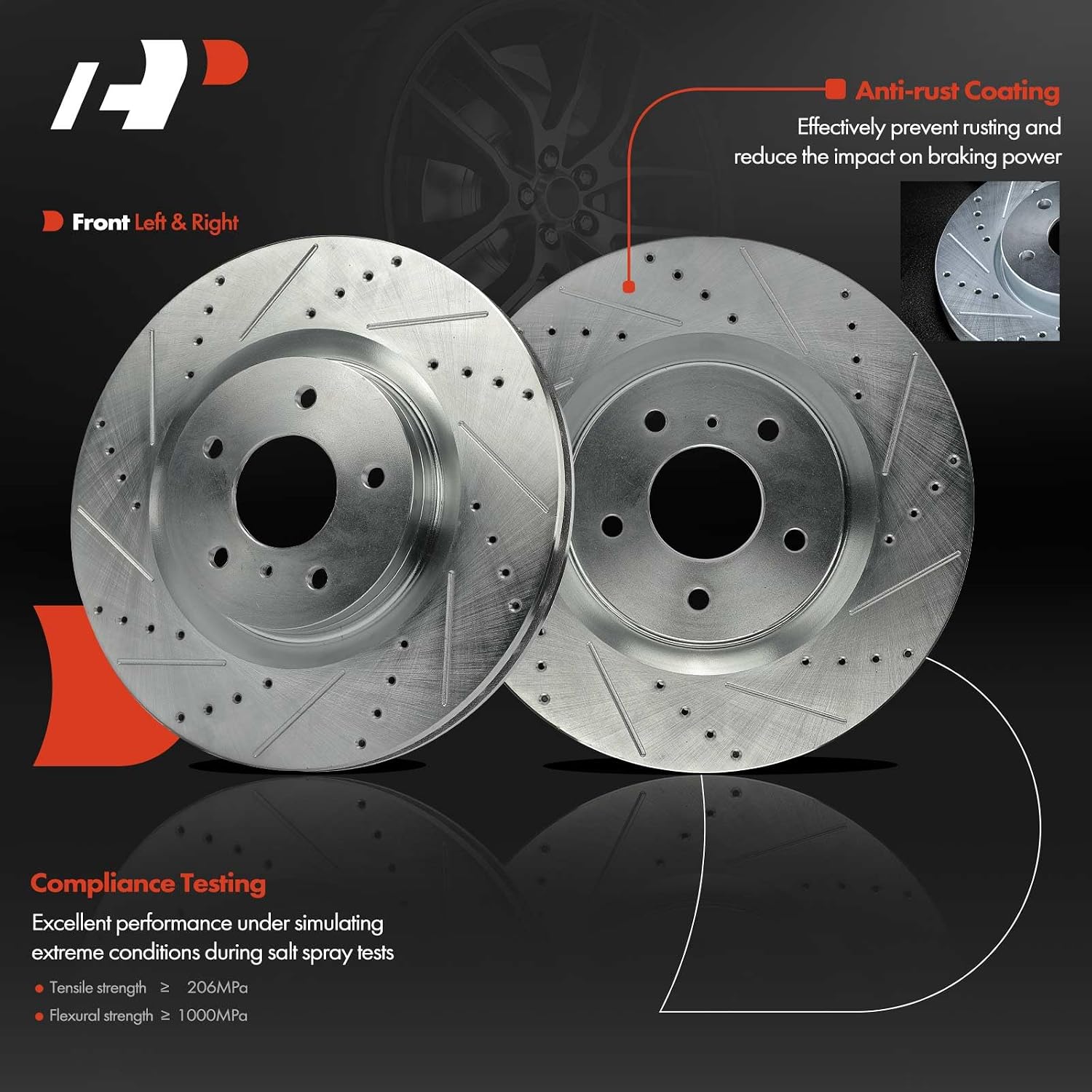 A-Premium 12.76 in (324 mm) Front Drilled and Slotted Disc Brake Rotors + Ceramic Pads Kit Compatible with Select Nissan and Infiniti Models - G35 2003-2004, 350Z 2003-2008, 6-PC Set