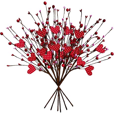 6 Pieces Valentines Flower Picks - Artificial Berry Flower Red Berry Stems...