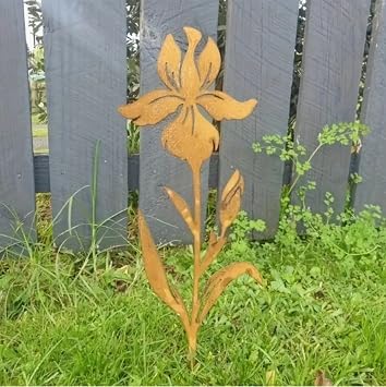 Metal Plant Garden Decoration for Outdoor Home Garden Decor Gold Flower Stakes Silhouettes Sculptures Lawn Yard Iris