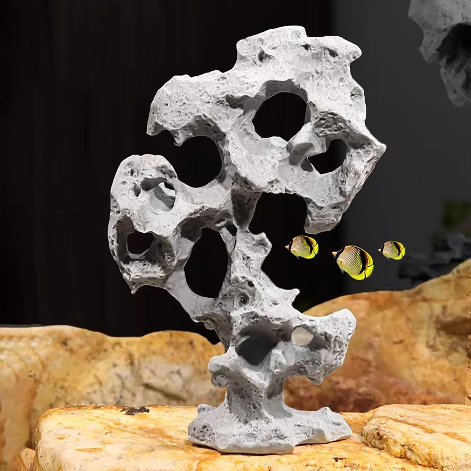 Large Fish Tank Decorations, Fish Tank Decor Rocks, Easy to Clean, Lightweight Landscape Rock for Small and Medium Aquariums(Medium)