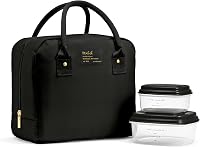 Fit & Fresh Bloomington Insulated Lunch Bag for Women - Leakproof, Stain-Resistant Large Tote with Containers, Black