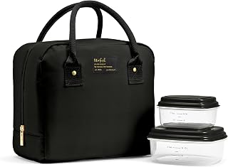 Fit & Fresh Bloomington Insulated Lunch Bag for Women - Leakproof, Stain-Resistant Large Tote with Containers, Black