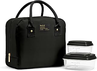 Fit & Fresh Bloomington Lunch Bag for Women - Insulated Large Lunch Box for Work with Containers, Leak-Resistant, Stain-Resistant, Zipper Closure, Black