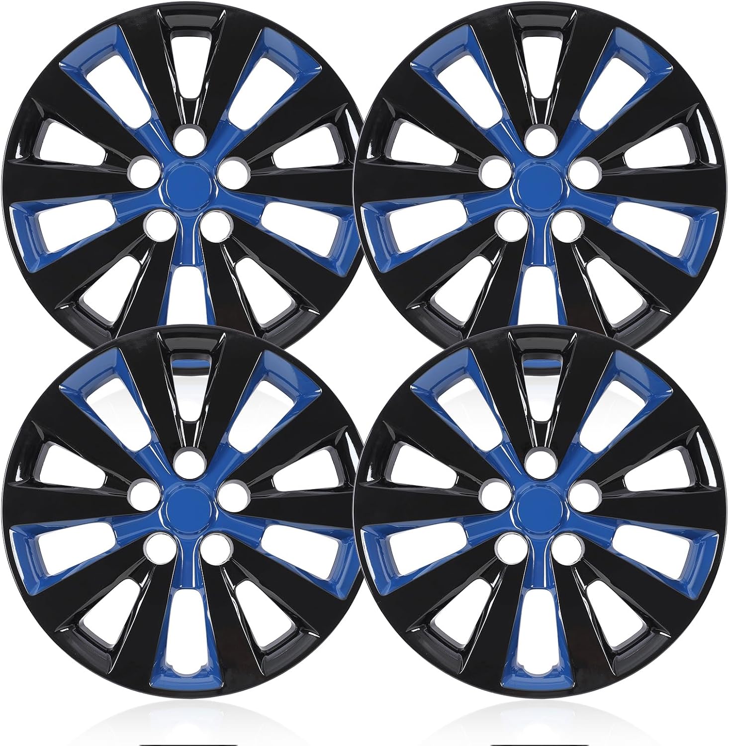 WOLFSTORM 16" Black & Blue Lacquer Hubcaps for Ni-ssan Sentra 2013-2019 and Ni-ssan Leaf 2011-2017, Snap on Design Set of 4 Wheel Rim Covers Compatible with Steel Wheels, PP Hubcaps