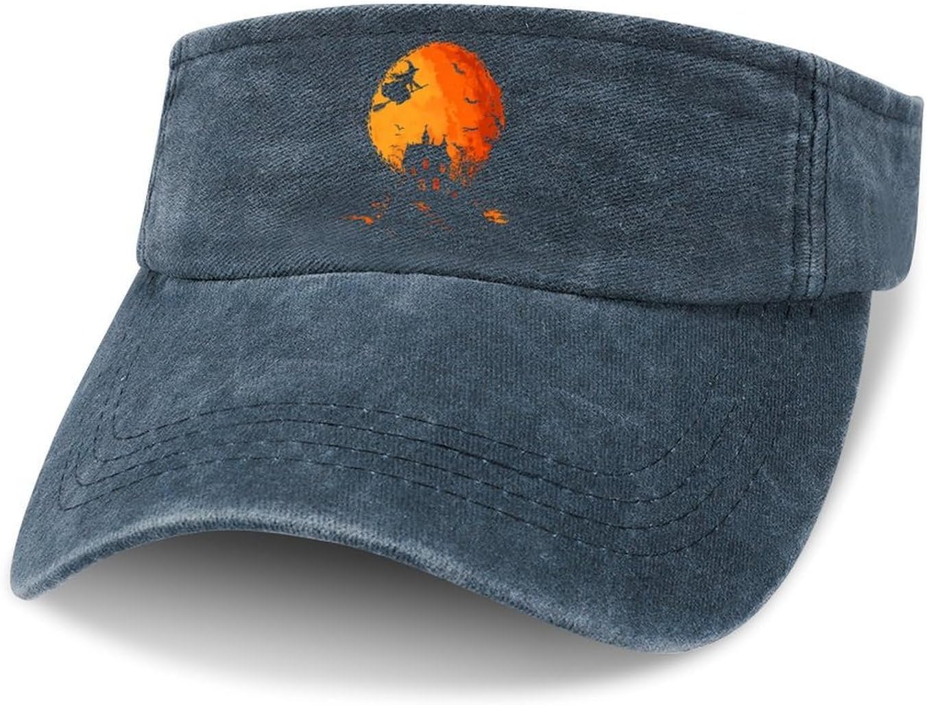 Happy Halloween Witch Sport Sun Visor Hats for Women Men Empty Top Baseball Cap Adjustable Denim Hat
