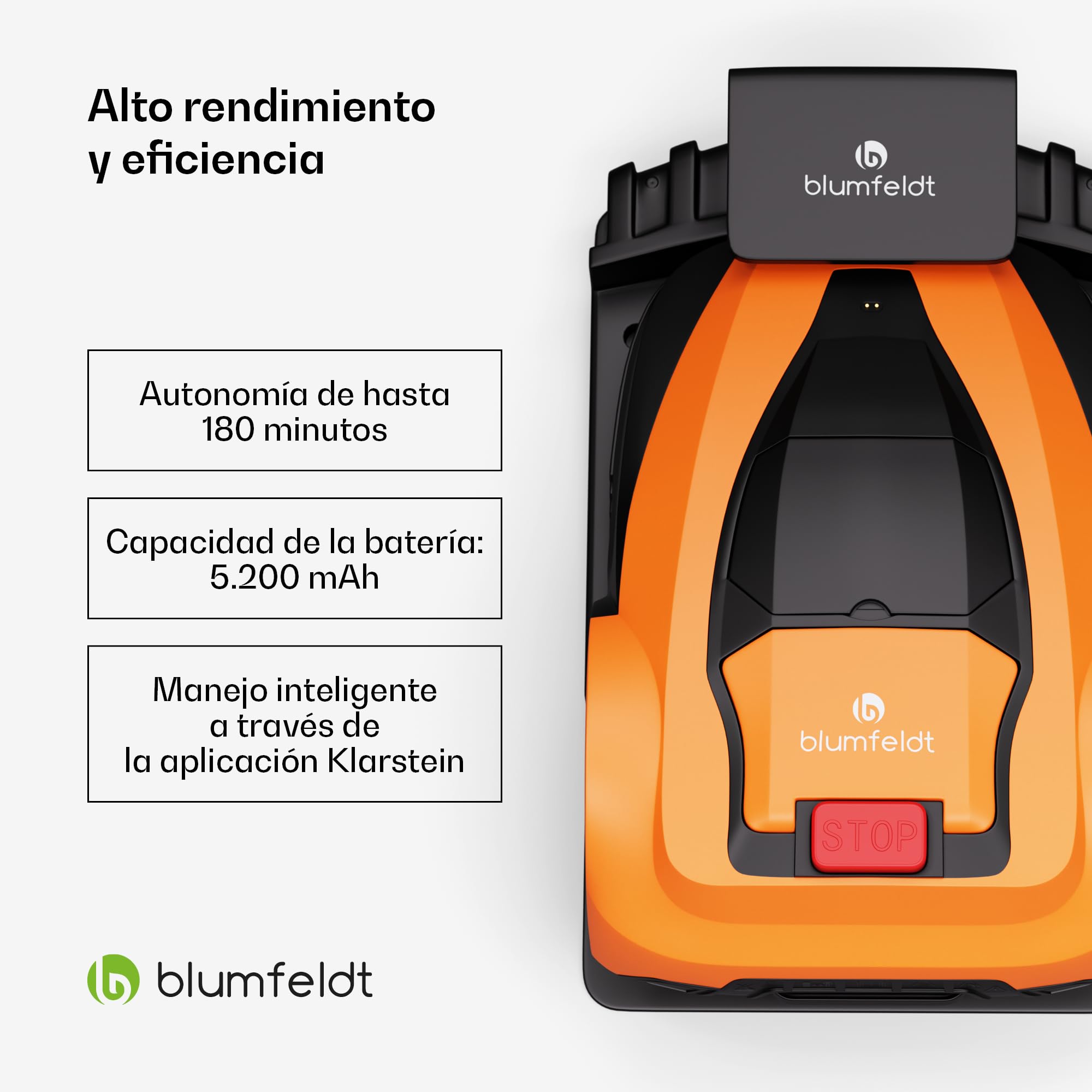 blumfeldt Robot Mower Inteligente para Jardines de hasta 1400 m², Batería de Iones de Litio de Larga duración, Funcionamiento silencioso, con Cable delimitador - desbrozadora a bateria