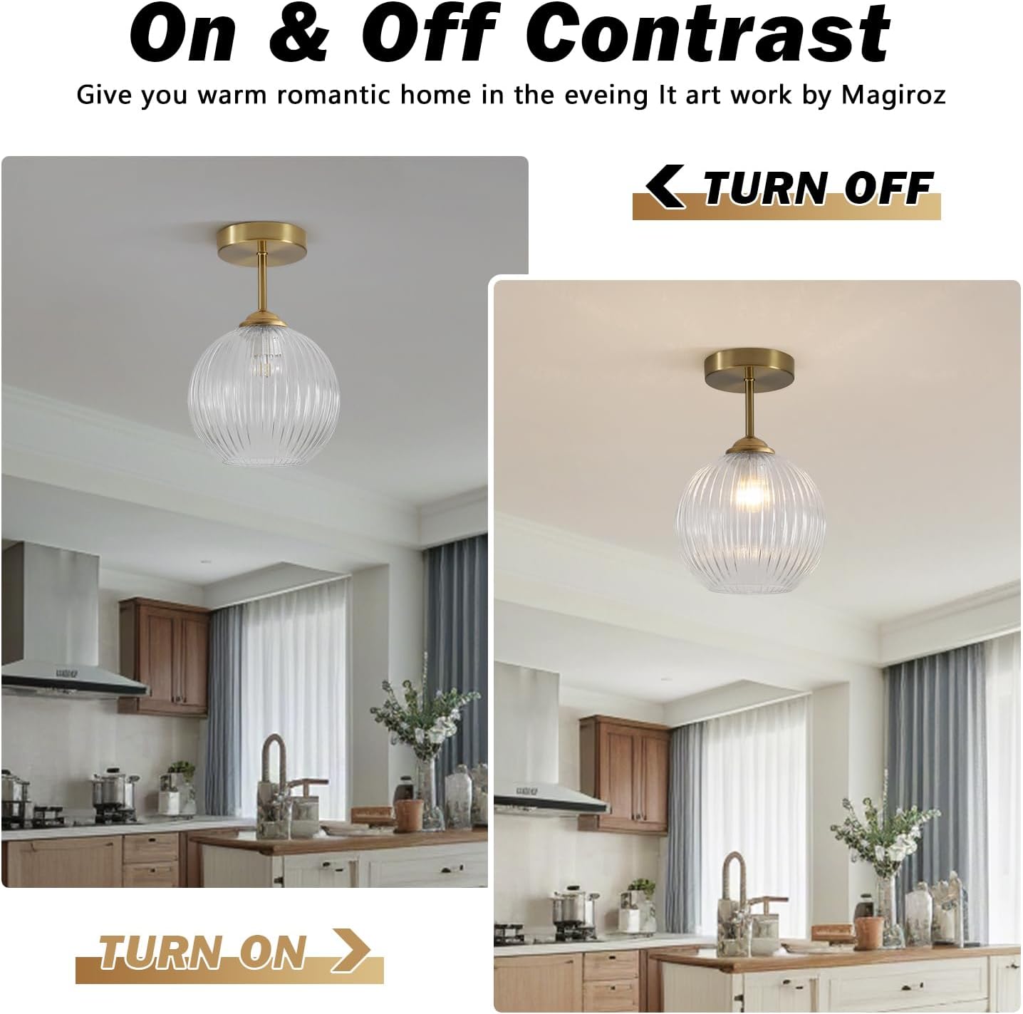 Mid-Century Modern Gold Semi Flush Mount Ceiling Light Glass Globe Ceiling Light Fixture Small Brushed Brass Hallway Light Farmhouse Semi Flush Mount Kitchen Ceiling Light Fixture MCL32-B