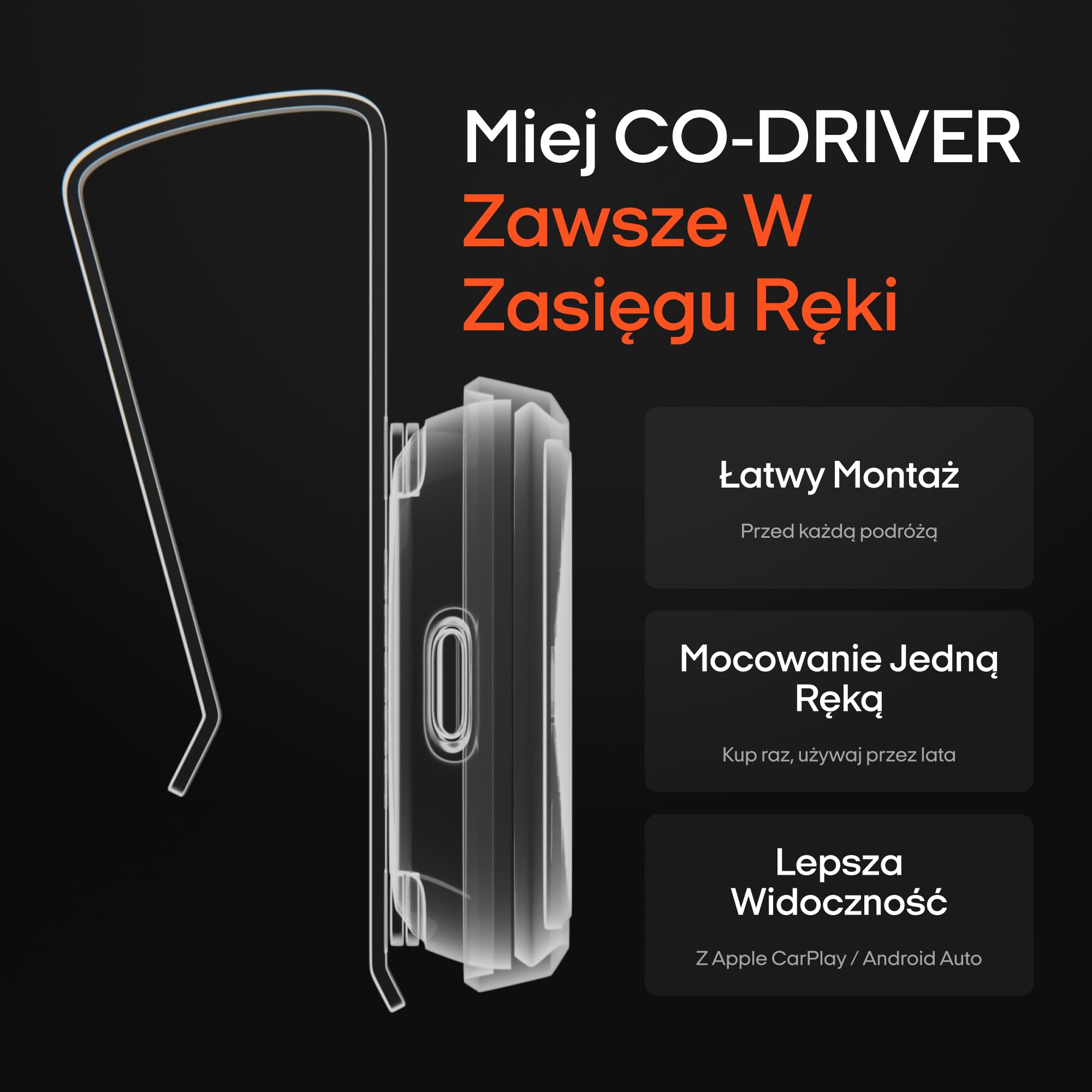 OOONO Mount NO2 uchwyt na osłonę przeciwsłoneczną do CO-Driver NO2 i NO2 Plus | magnetyczny uchwyt samochodowy z klipsem | montaż bez narzędzi | zdejmowany uchwyt do ładowania