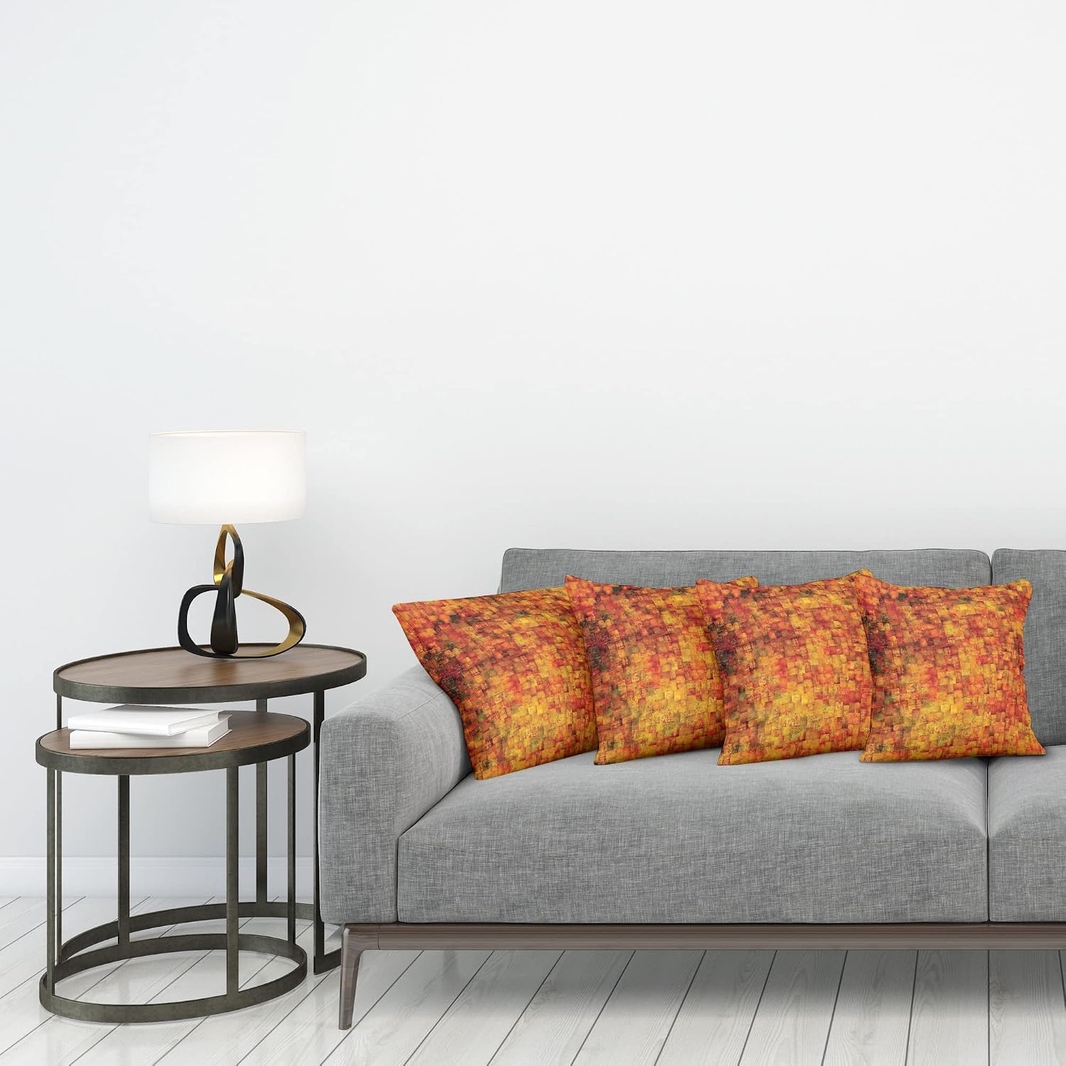 Ambesonne Burnt Orange Throw Pillow Cushion Case Pack of 4, Vintage Mosaic Background Quadratic Little Geometric Squares Faded Print, Modern Accent Double-Sided Digital Printing, 16", Orange Mustard